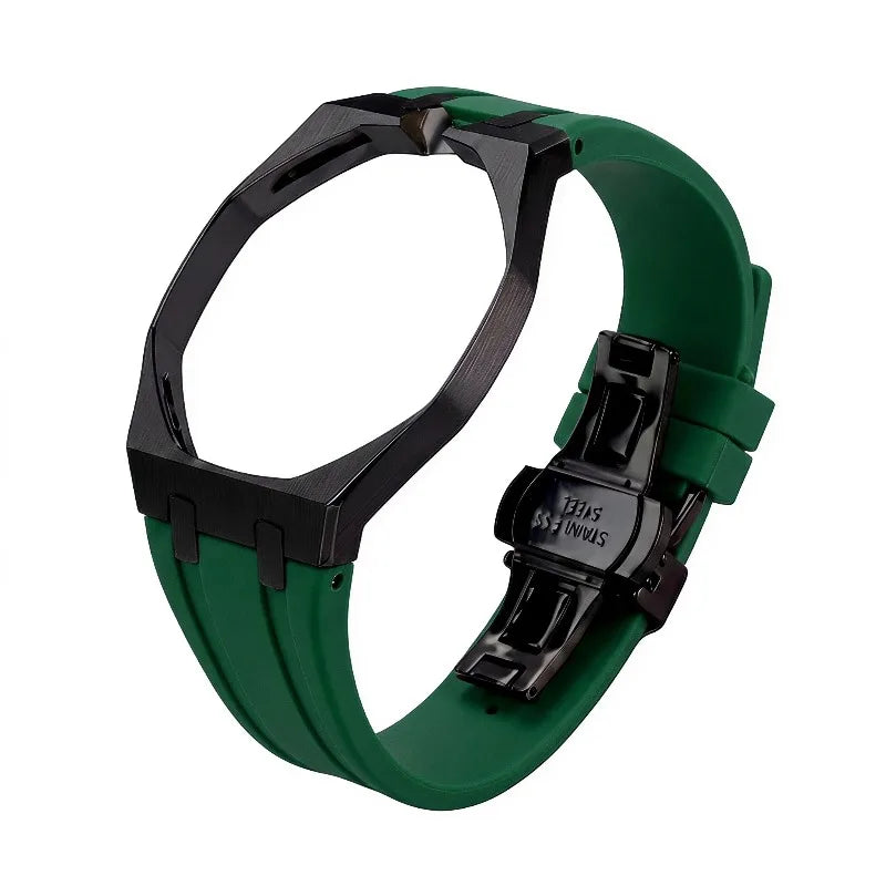 Premium FKM Silicone Strap – Steel  Black Case 🇨🇭