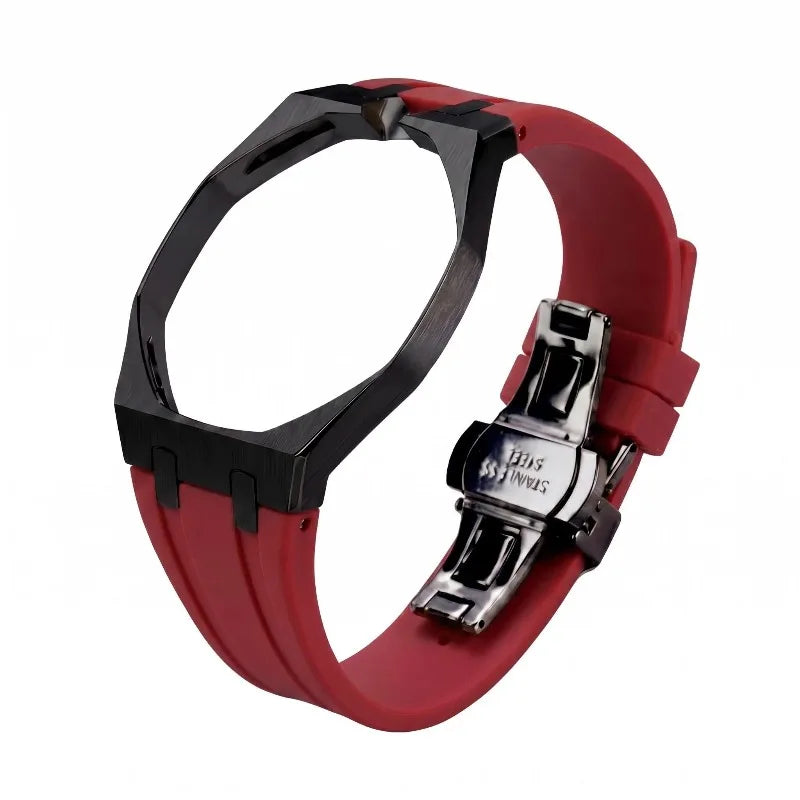 Premium FKM Silicone Strap – Steel  Black Case 🇨🇭