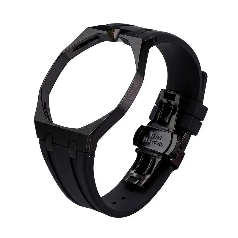 Premium FKM Silicone Strap – Steel  Black Case 🇨🇭