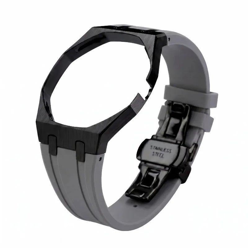 Premium FKM Silicone Strap – Steel  Black Case 🇨🇭
